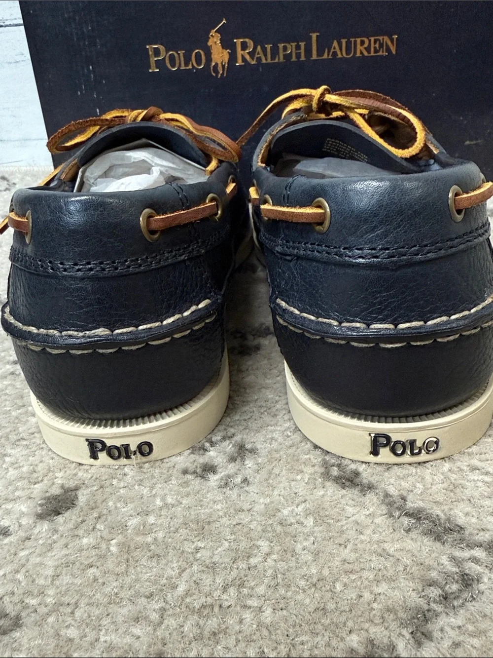 NWT Polo by Ralph Lauren Men’s Navy Leather Barnard Boat Shoes